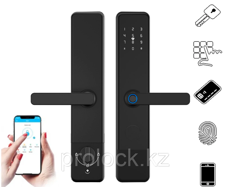 Электронный биометрический дверной смарт замок Prolock S003 Wi-Fi черный - фото 1 - id-p90976962