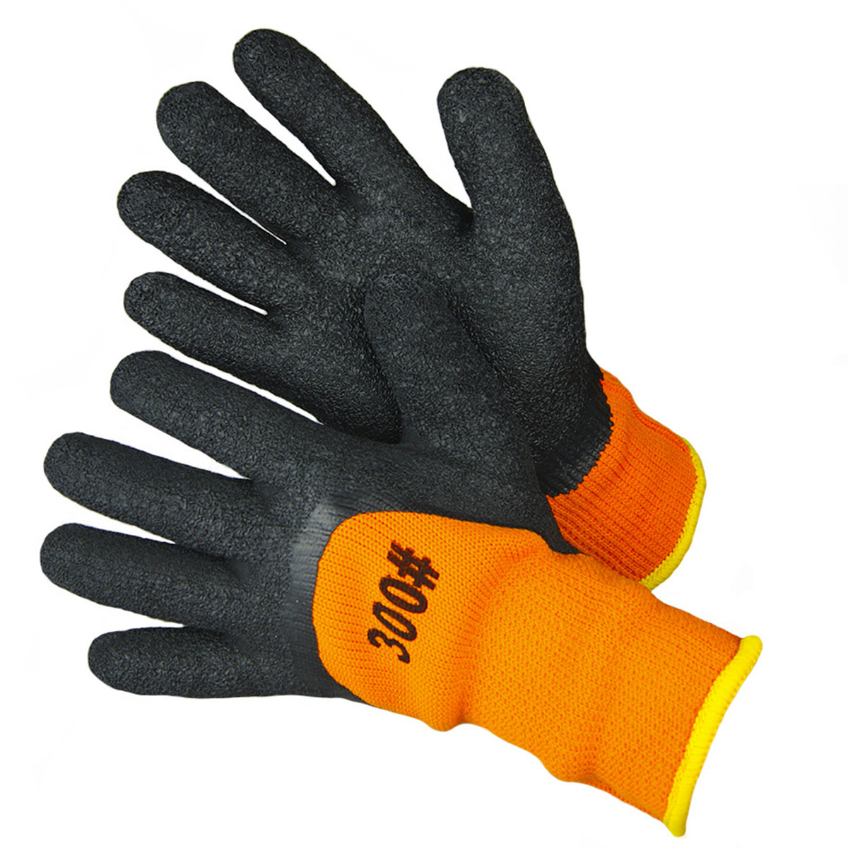Перчатки нейлон 85 гр. оранжевые (10 класс), черный текстурированный латекс, размер L - фото 1 - id-p111209504