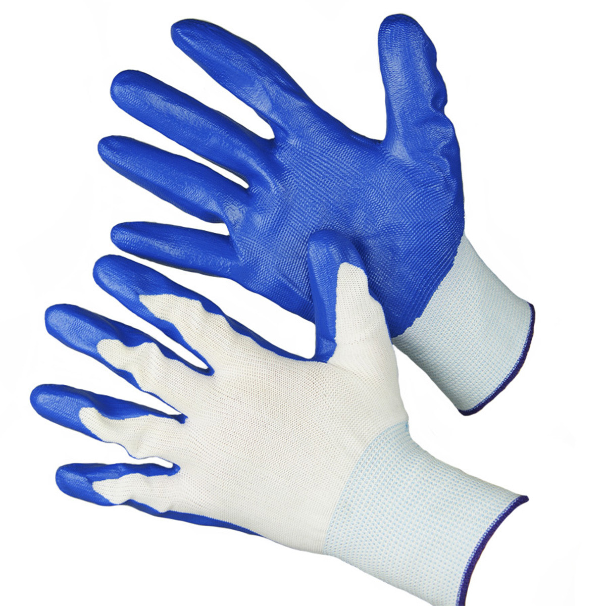 Перчатки нейлон 32 гр. белые (13 класс), голубой нитрил, размер M - фото 1 - id-p111205573