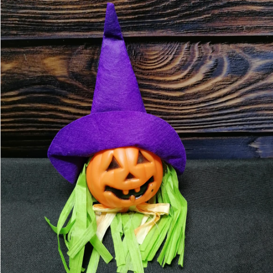 Украшение для хэллоуина тыква в фиолетовой шляпе - фото 5 - id-p111649954
