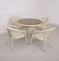 Комплект мебели (стол и стулья) Деко классик - Круглый стол, стул 4 шт., Белый травертин