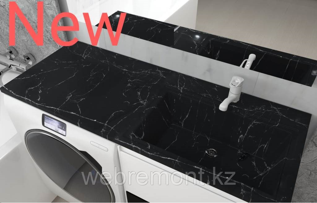 Раковина Марсал 130х48 см. со столешницей (правая). Черный мрамор