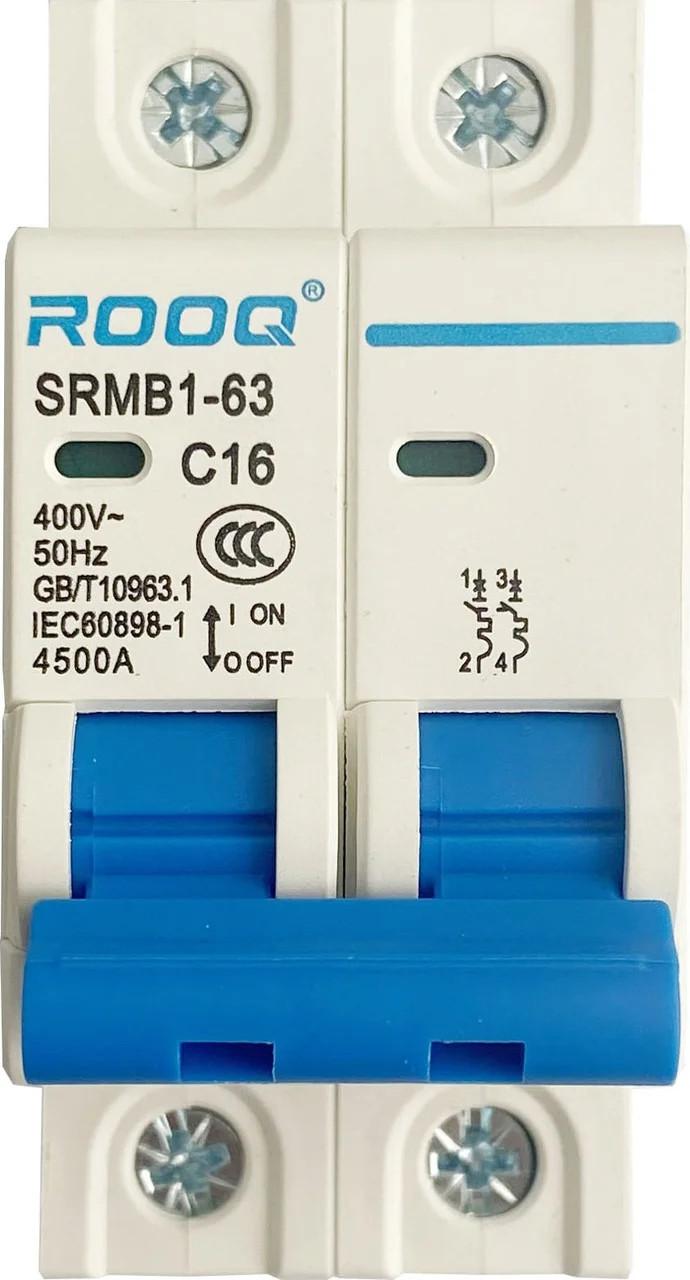 Миниатюрный автоматический выключатель ROOQ SRMB1-63/2P C64A - фото 3 - id-p111727462