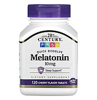 21st century быстрорастворимый мелатонин, с вишневым вкусом, 10мг, 120 таблеток