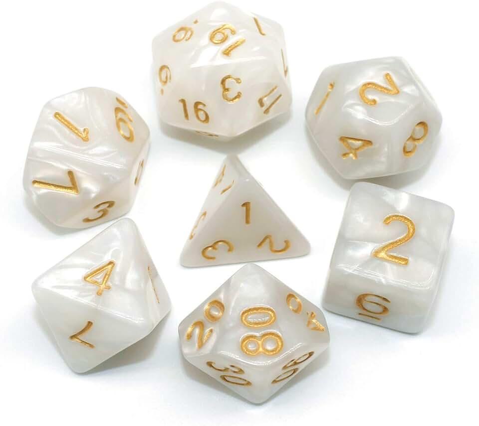 Набор кубиков: Белый мрамор 7 шт. (Dungeons and Dragons, ДнД) | Китай