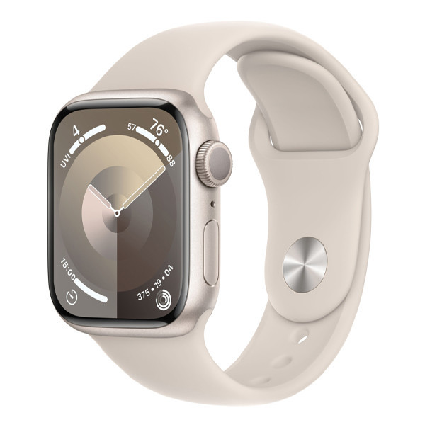 Apple Watch Series 9, 45mm, корпус из алюминия цвета сияющая звезда, спортивный ремешок цвета сияющая звезда - фото 1 - id-p111731948