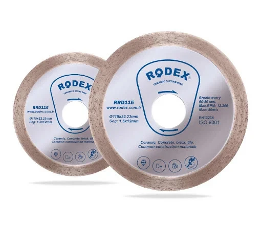 Диск Rodex алмазный сплошной по Керамике (тонкий/влажная резка) 115x22,3MM толщина 10 x 1.7MM
