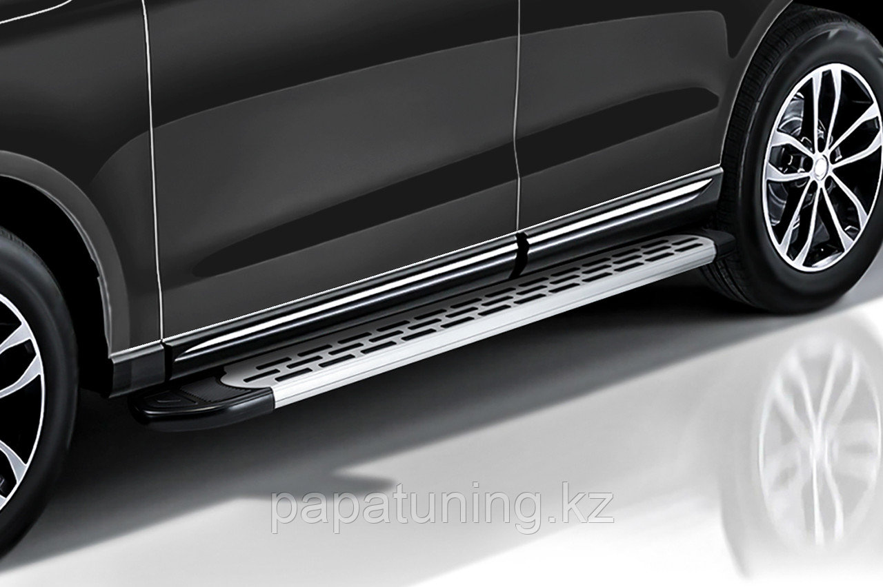 Пороги алюминиевые Slitkoff "Premium Silver" 1800 серебристые Hyundai GRAND SANTA-FE (2012-2016) - фото 3 - id-p111049823