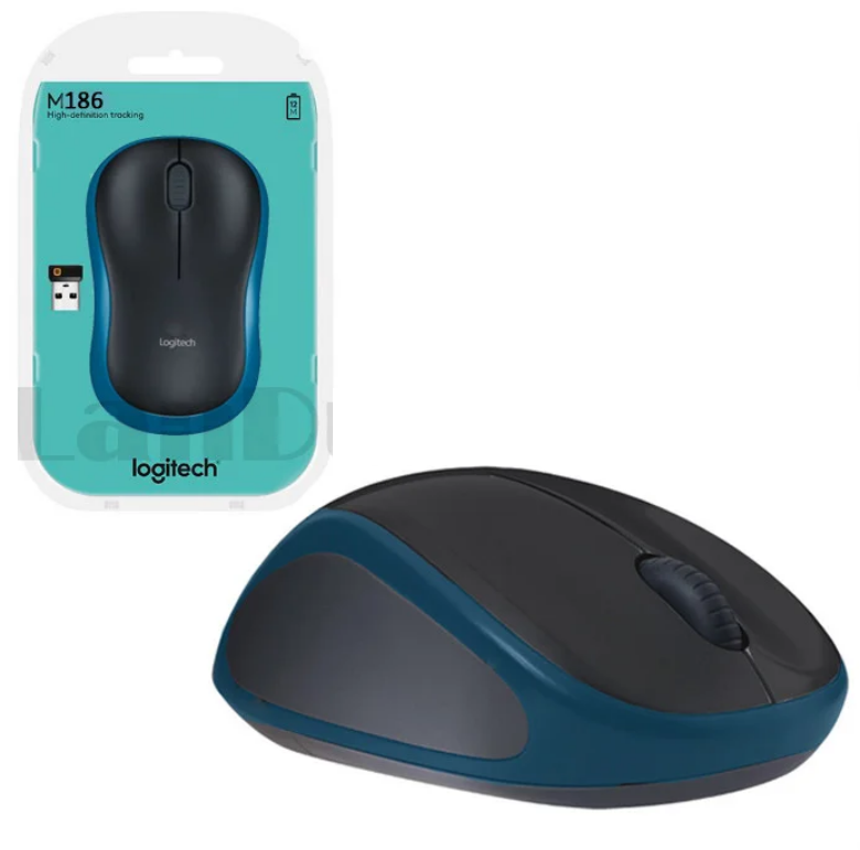 Компьютерная мышь беспроводная оптическая 1000 dpi USB Logitech M186 Wireless Mouse синий