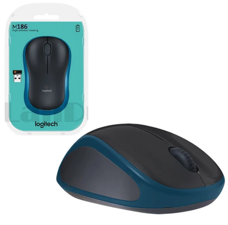 Компьютерная мышь беспроводная оптическая 1000 dpi USB Logitech M186 Wireless Mouse синий - фото 1 - id-p80772823