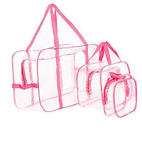 Сумка в роддом для мамы и малыша прозрачная 3 в 1 розовая
