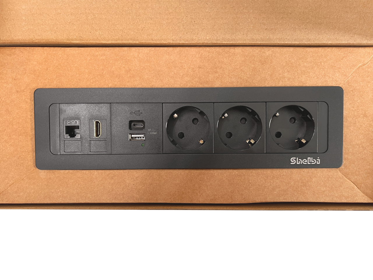 Shelbi Настольный встраиваемый блок на 3 розетки 220B, USB, Type-C, RJ45, HDMI, чёрный - фото 8 - id-p111767146