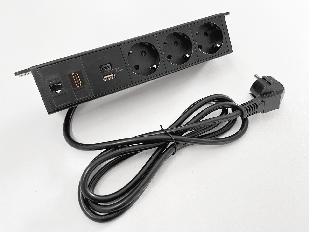 Shelbi Настольный накладной блок на 3 розетки 220B, USB, Type-C, RJ45, HDMI, чёрный - фото 3 - id-p111767148