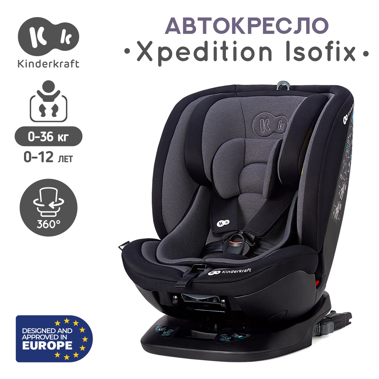 Автокресло группы 0/1/2/3 (0-36 кг) Kinderkraft Xpedition Isofix Jet Black