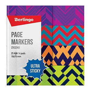 Флажки-закладки Berlingo "Ultra Sticky" "Zigzag", 18*70мм, бумажные, в книжке, с дизайном, 25л*4 бл. - фото 1 - id-p111767904
