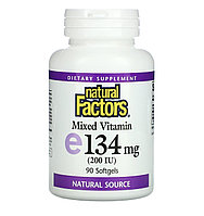 Natural factors витамин Е, 200ме, 90 мягких таблеток