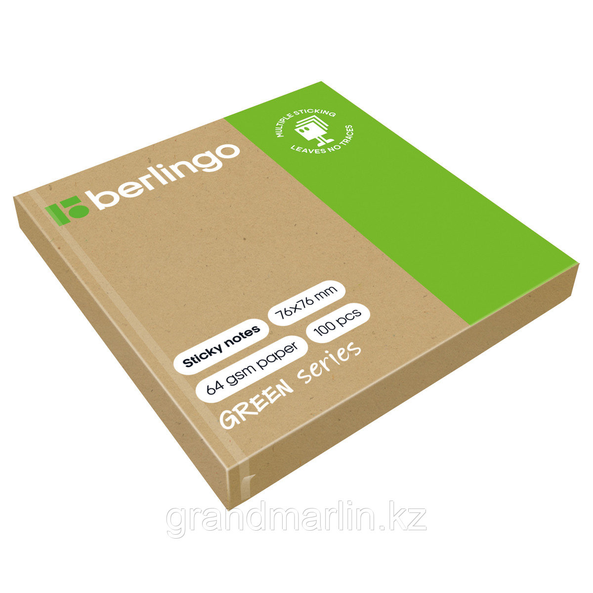 Самоклеящийся блок Berlingo "Green Series", 76*76мм, 100л., крафтовая бумага - фото 1 - id-p111777565