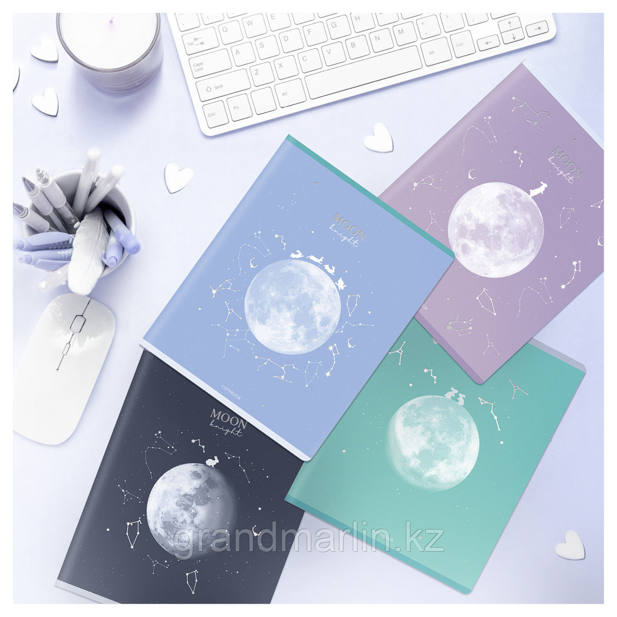 Тетрадь 48л., клетка MESHU "Moon light", матовая ламинация, тиснение фольгой, микро sandy-touch лак, фото 1