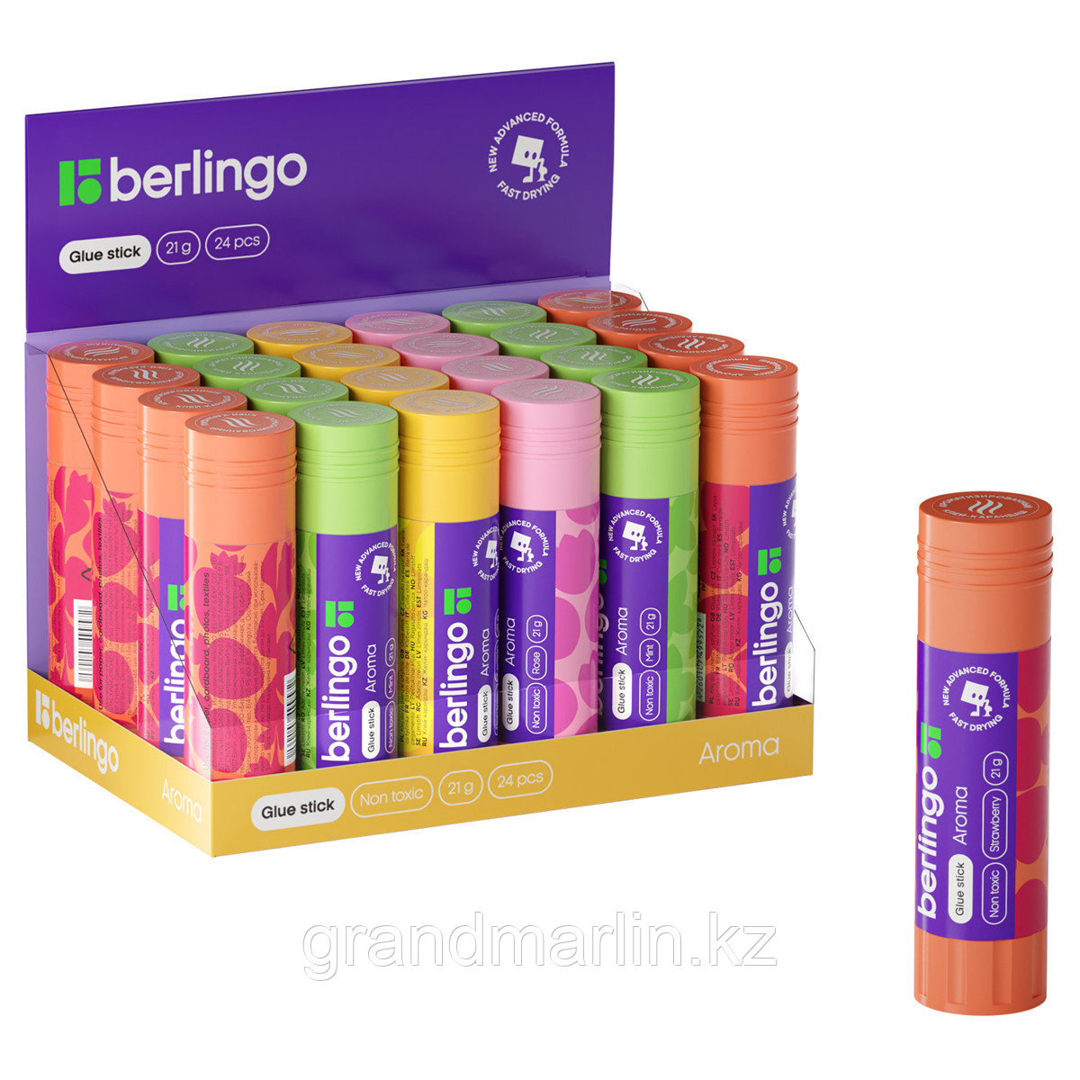 Клей-карандаш Berlingo "Aroma", 21г, ароматизированный (мята, лимон, клубника, роза), ПВП - фото 1 - id-p111777486