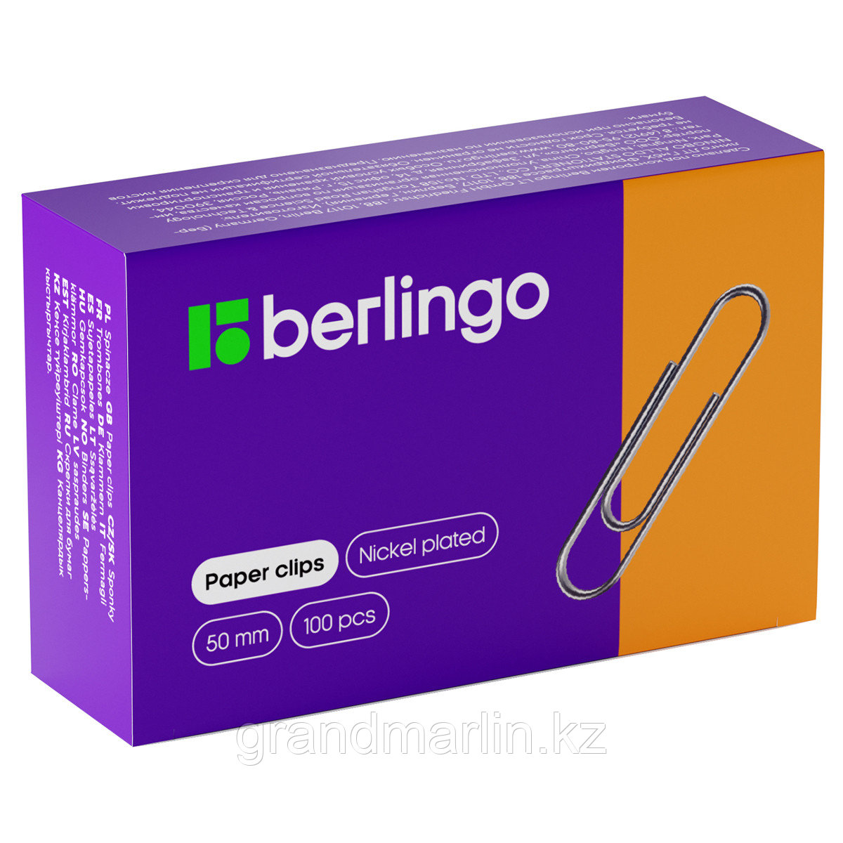 Скрепки Berlingo 50мм 100шт/уп, никелированные, карт. упак.