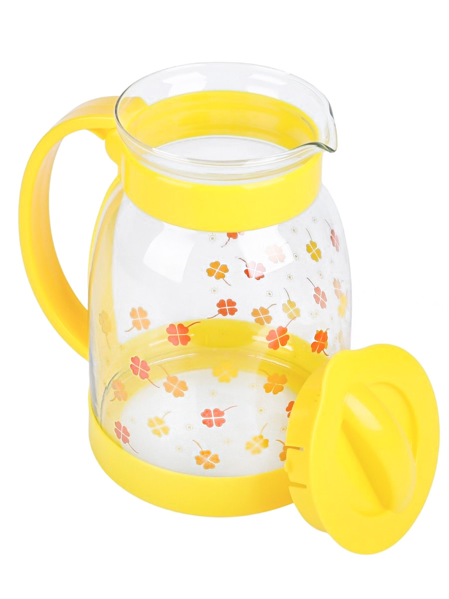 Кувшин для воды 1,8 л MALLONY BROCCA-1800 с крышкой, жаропрочное стекло, желтый в цветочек - фото 5 - id-p111779454