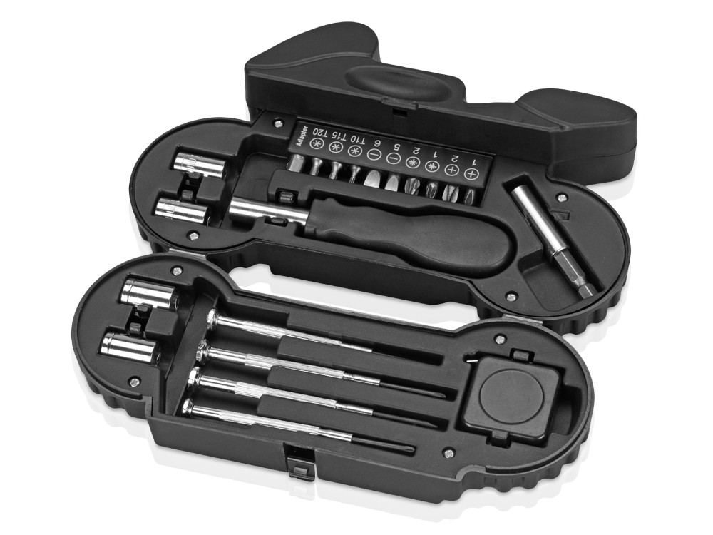 Набор инструментов с фонарем в футляре в виде мотоцикла, 21 предмет, черный - фото 2 - id-p111784986