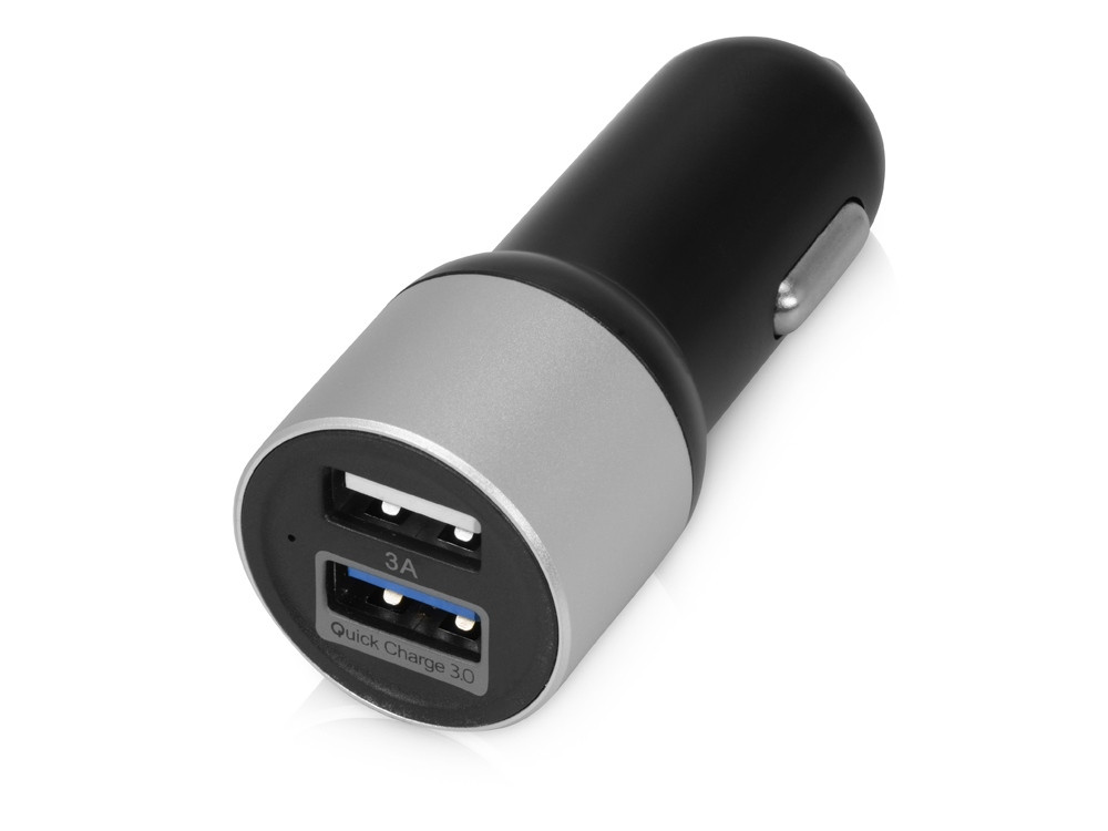 Адаптер автомобильный USB с функцией быстрой зарядки QC 3.0 TraffIQ, черный/серебристый - фото 1 - id-p111793031