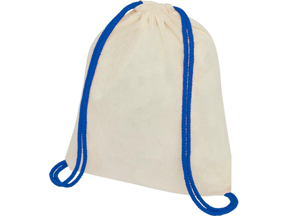 Рюкзак со шнурком Oregon, имеет цветные веревки, изготовлен из хлопка 100 г/м2, бежевый/синий - фото 1 - id-p111798080