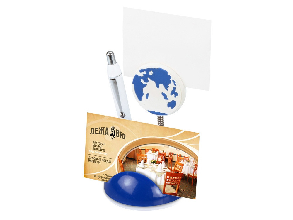 Подставка для визиток и ручки с держателем для бумаги Глобус, синий - фото 2 - id-p111781116
