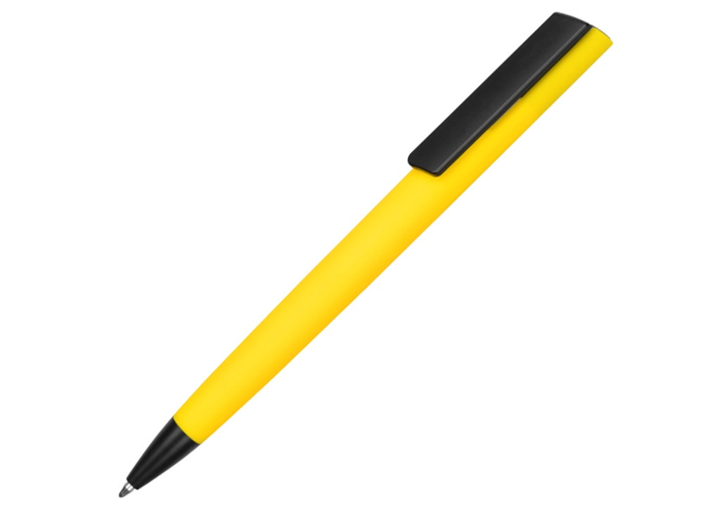 Ручка пластиковая soft-touch шариковая Taper, желтый/черный - фото 1 - id-p111789140