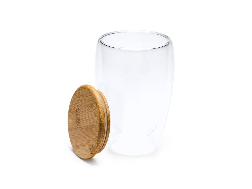 Двустенный стакан VERTUS из боросиликатного стекла с бамбуковой крышкой, 350 мл - фото 1 - id-p111821251