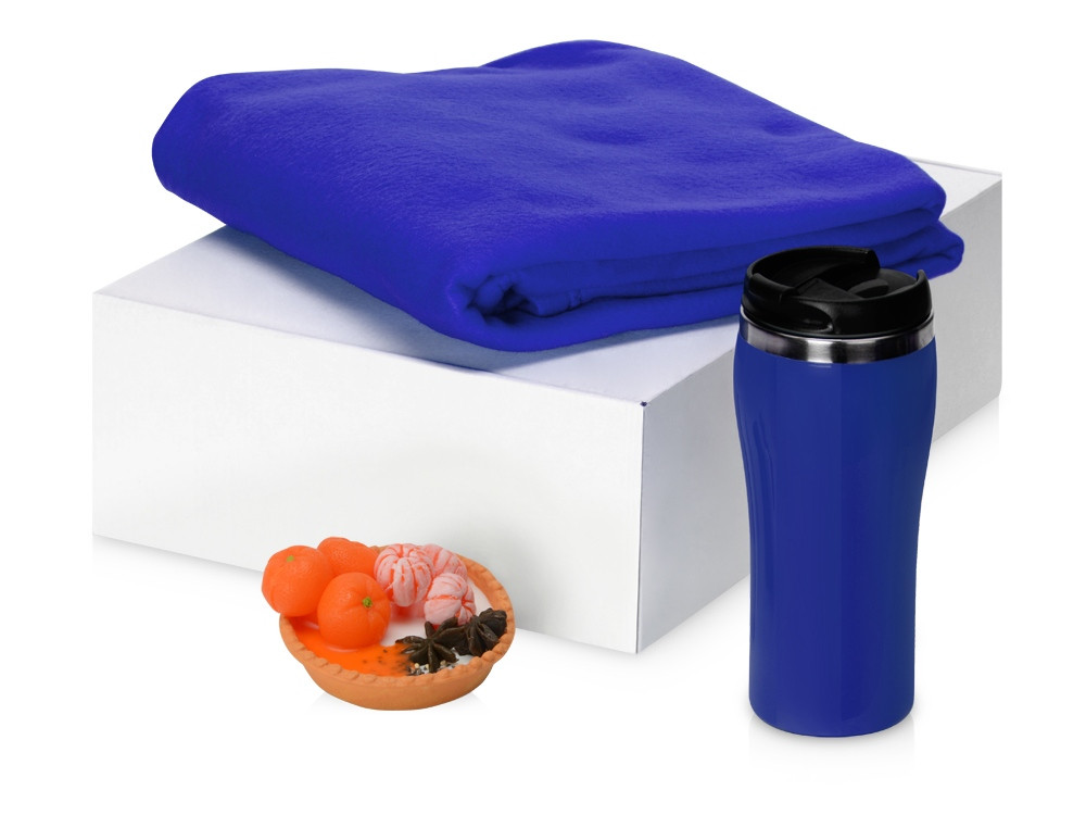 Подарочный набор с пледом, мылом и термокружкой, синий - фото 1 - id-p111803281