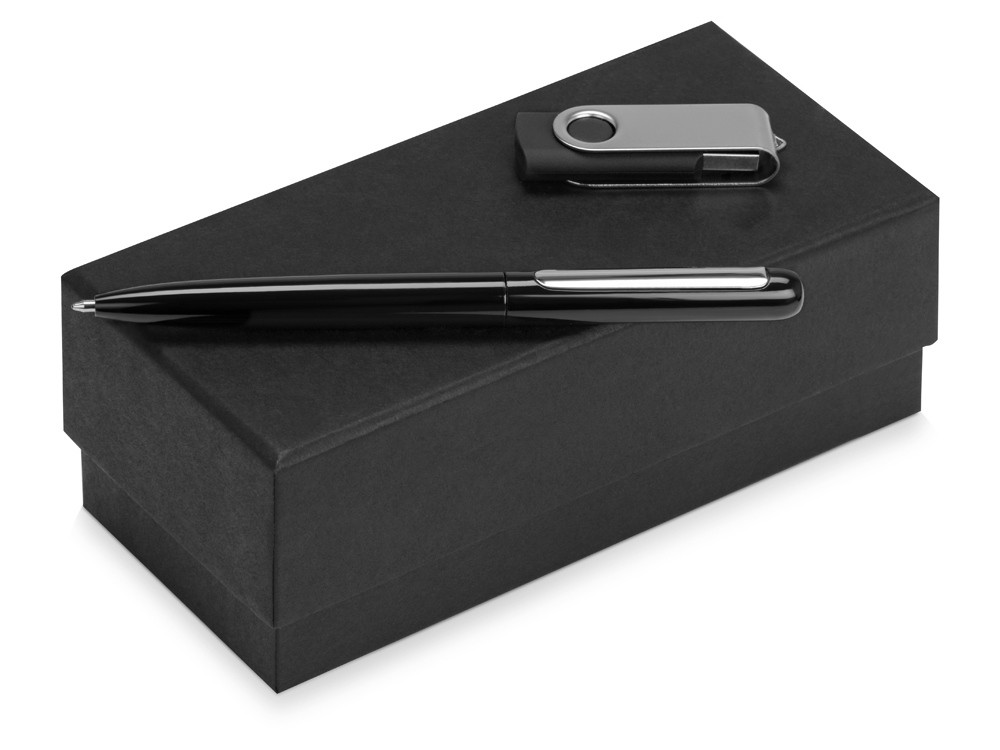 Подарочный набор Skate Mirro с ручкой для зеркальной гравировки и флешкой, черный - фото 1 - id-p111790301