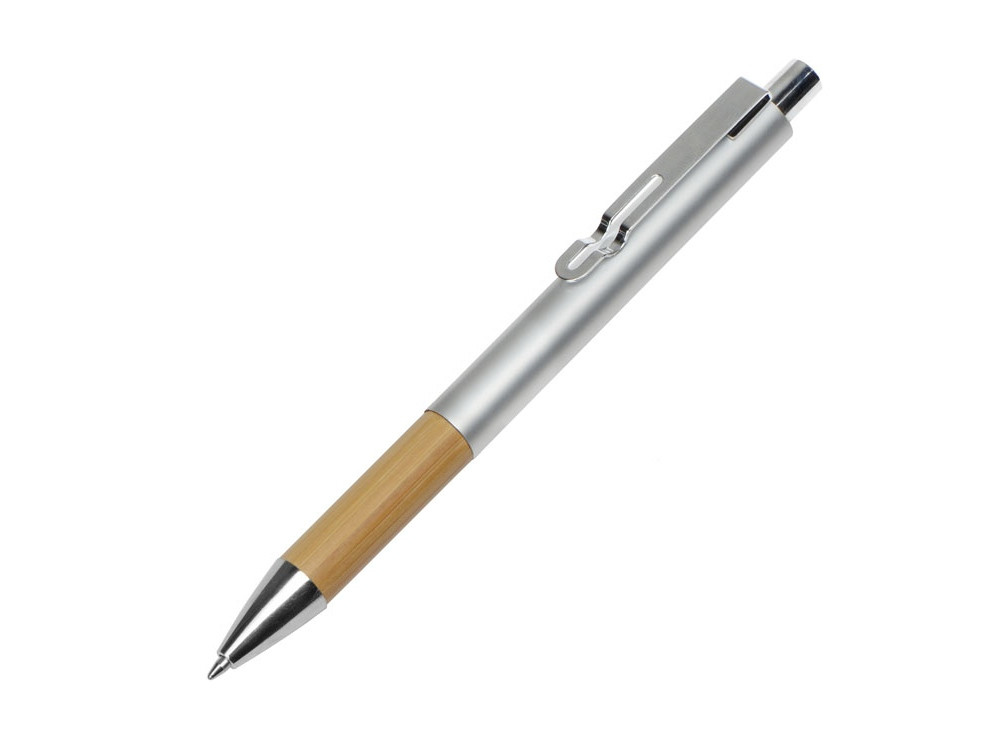 Ручка металлическая шариковая Sleek, серебристый/бамбук - фото 1 - id-p111798301