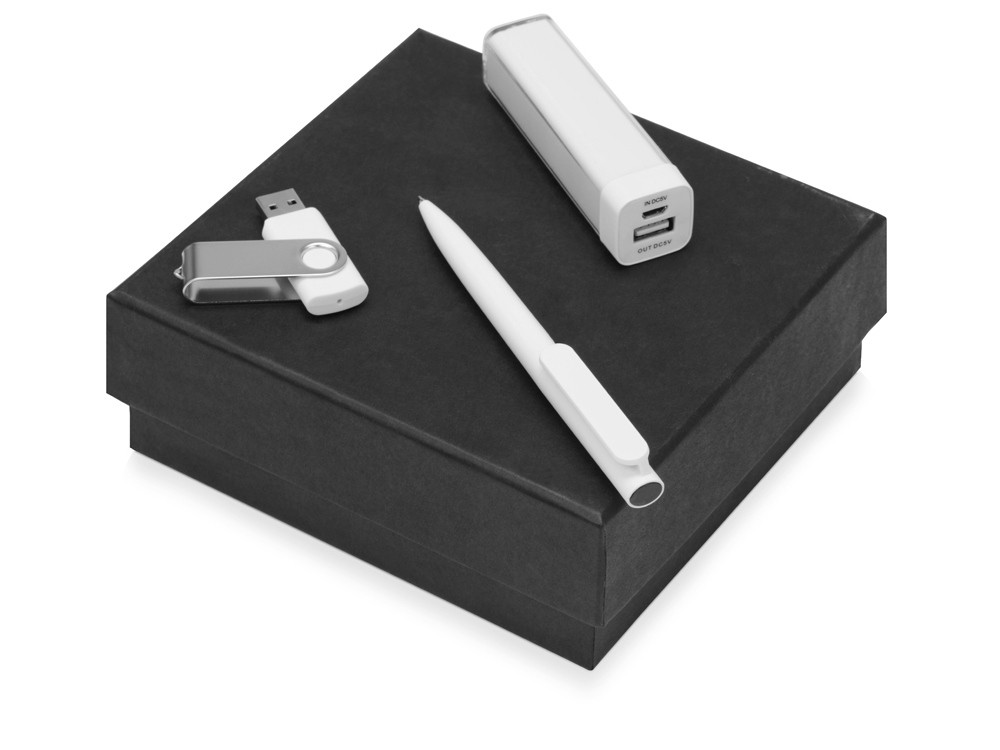 Подарочный набор On-the-go с флешкой, ручкой и зарядным устройством, белый - фото 1 - id-p111790324
