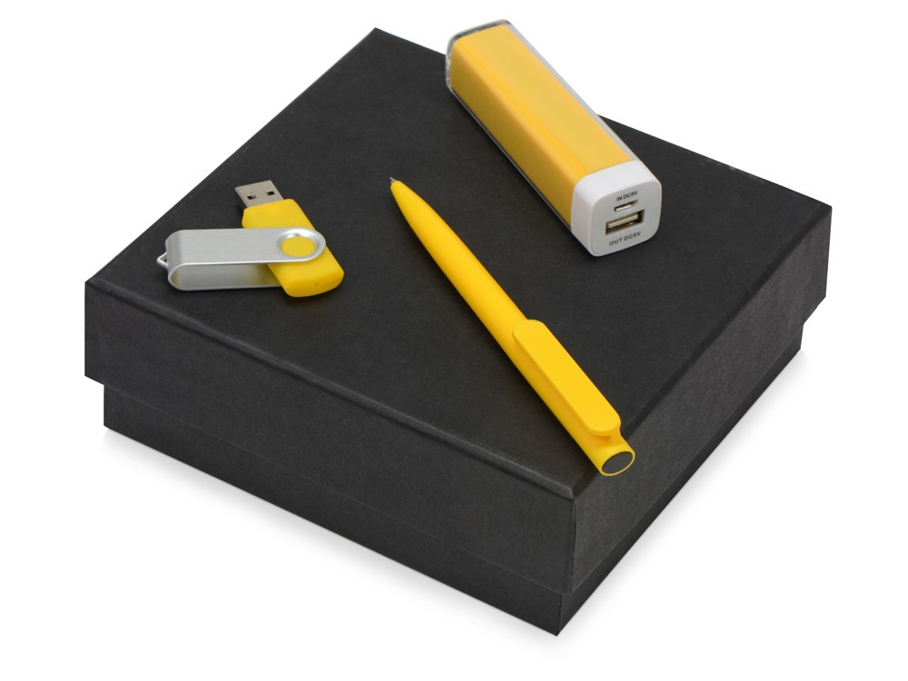 Подарочный набор On-the-go с флешкой, ручкой и зарядным устройством, желтый - фото 1 - id-p111790325
