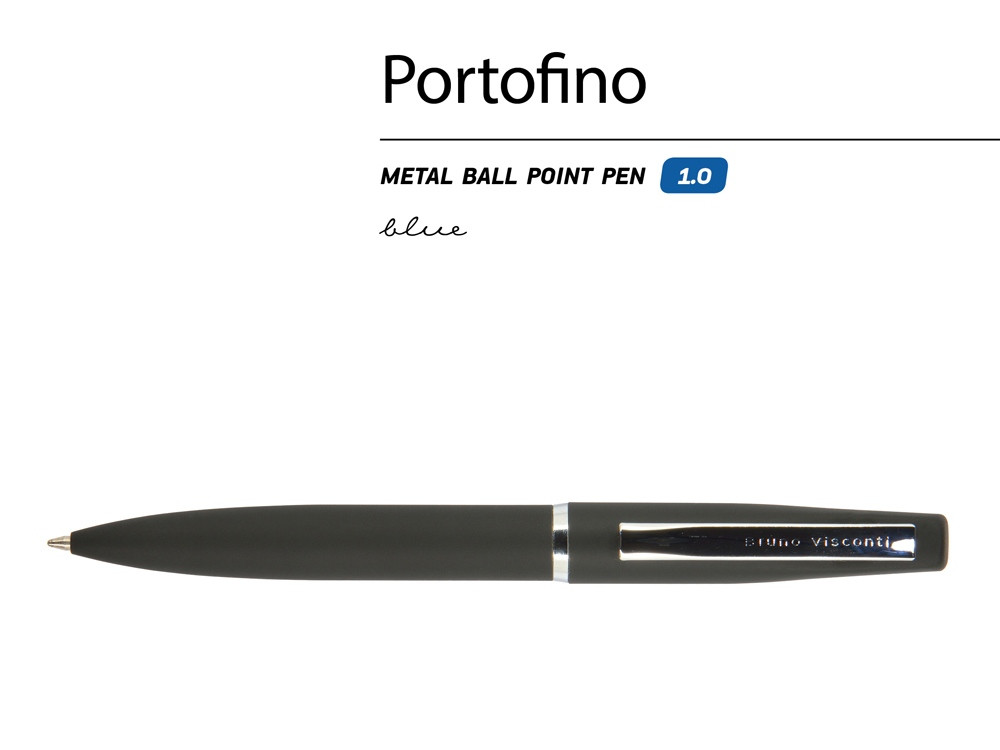 Ручка Portofino шариковая автоматическая, черный металлический корпус, 1,0 мм, синяя - фото 2 - id-p111793338