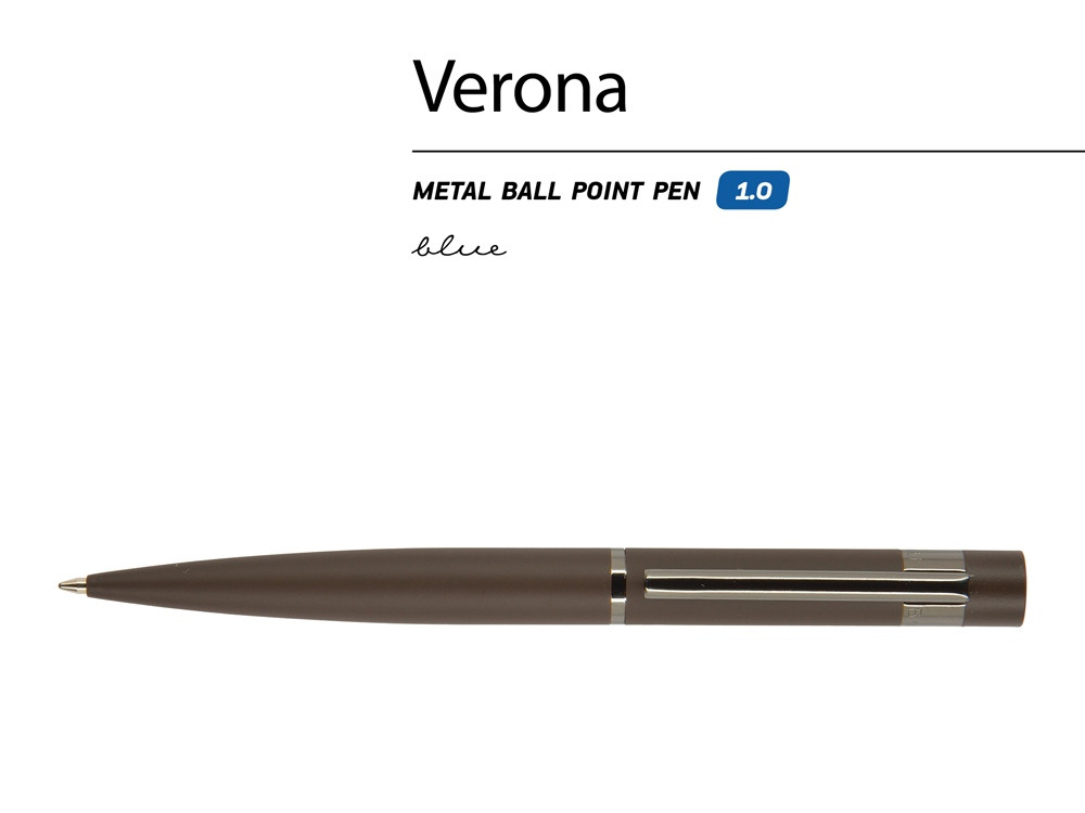 Ручка Verona шариковая автоматическая, коричневый металлический корпус 1.0 мм, синяя - фото 2 - id-p111793341