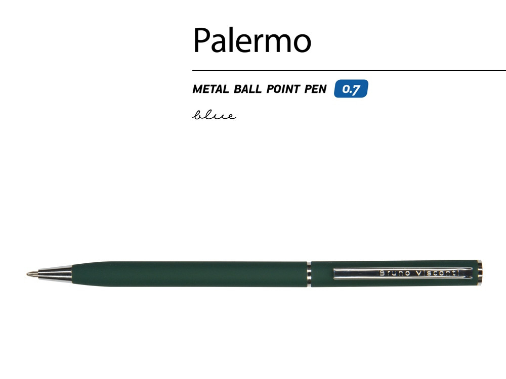 Ручка Palermo шариковая автоматическая, зеленый металлический корпус, 0,7 мм, синяя - фото 2 - id-p111793349