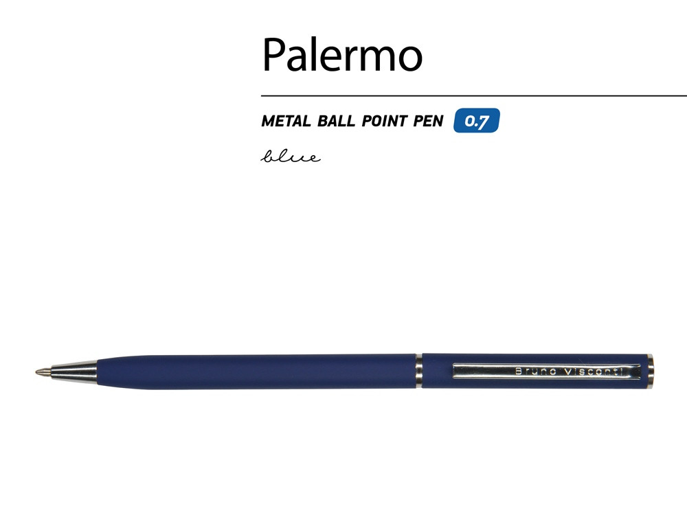 Ручка Palermo шариковая автоматическая, темно-синий металлический корпус, 0,7 мм, синяя - фото 2 - id-p111793352