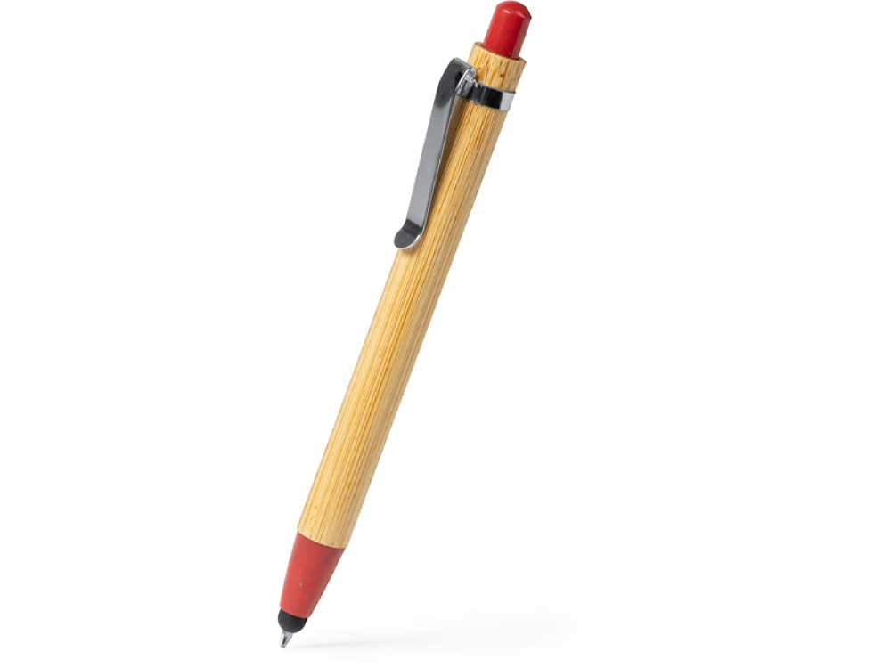 Ручка-стилус шариковая NAGOYA с бамбуковым корпусом, натуральный/красный - фото 1 - id-p111820351
