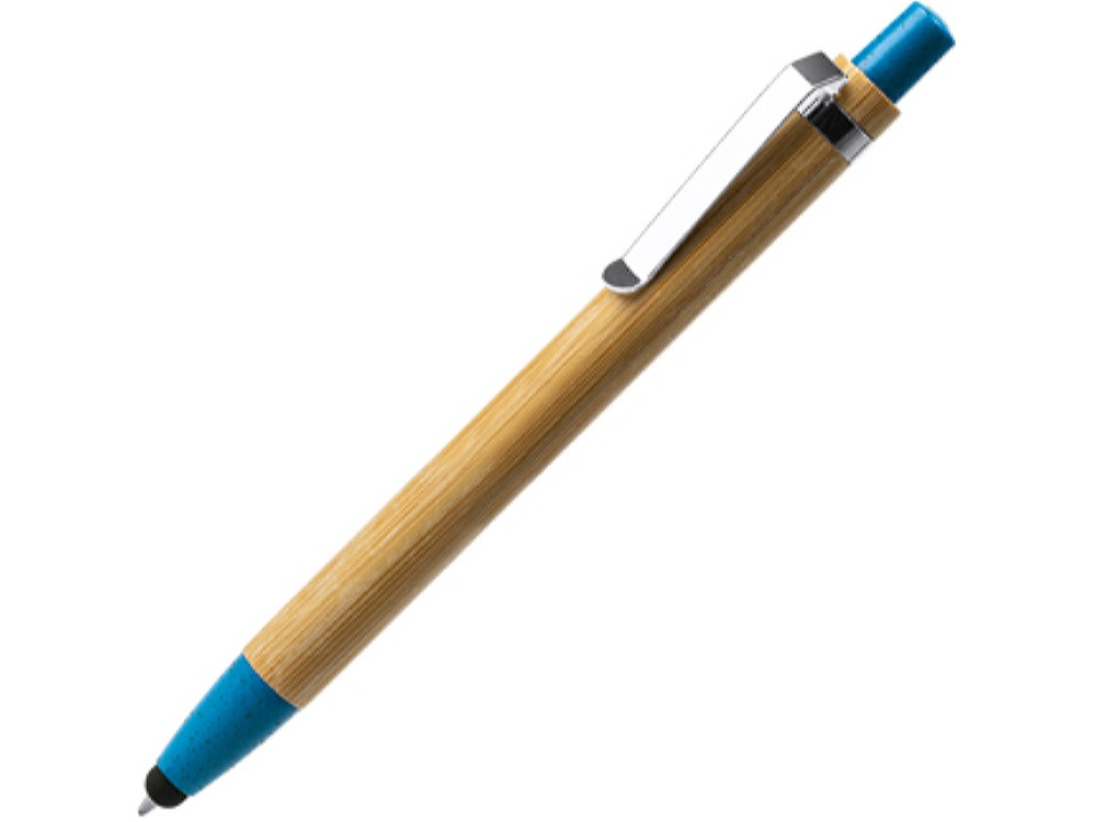 Ручка-стилус шариковая NAGOYA с бамбуковым корпусом, натуральный/голубой - фото 1 - id-p111820353