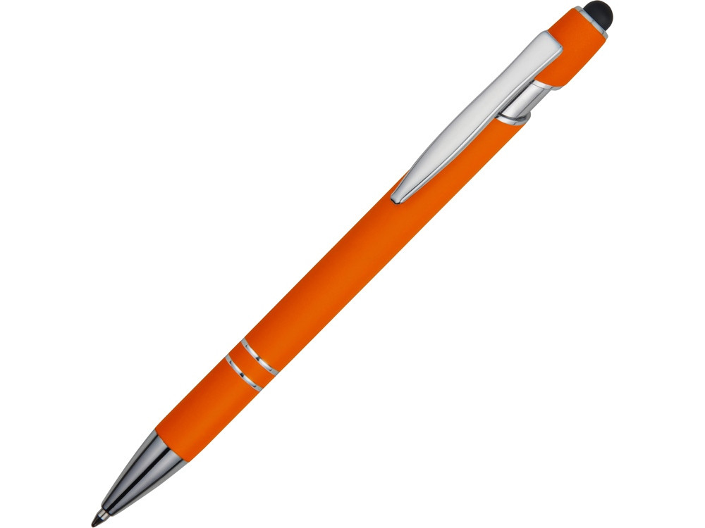 Ручка металлическая soft-touch шариковая со стилусом Sway, оранжевый/серебристый - фото 1 - id-p111789446