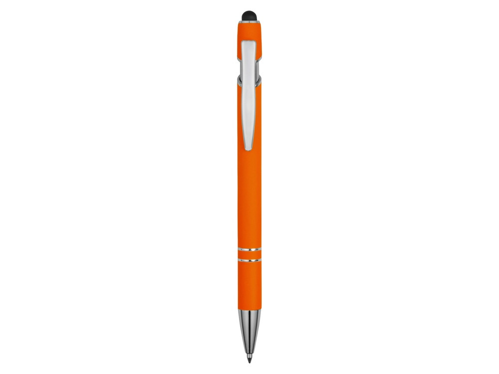 Ручка металлическая soft-touch шариковая со стилусом Sway, оранжевый/серебристый - фото 2 - id-p111789446