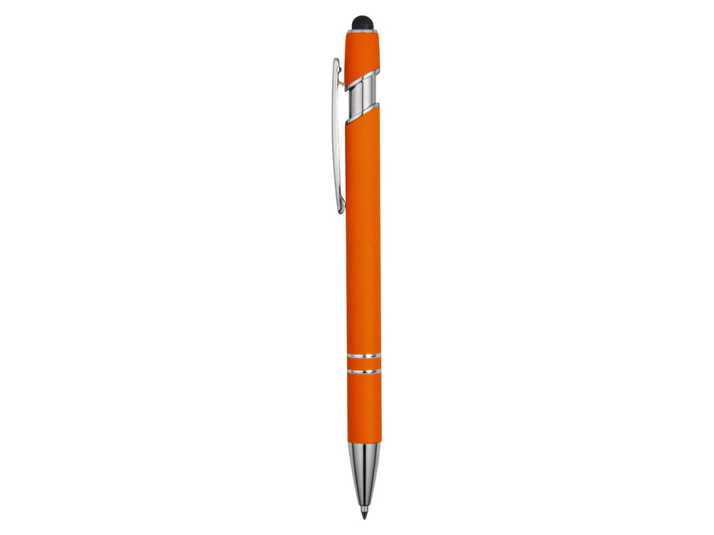 Ручка металлическая soft-touch шариковая со стилусом Sway, оранжевый/серебристый - фото 3 - id-p111789446