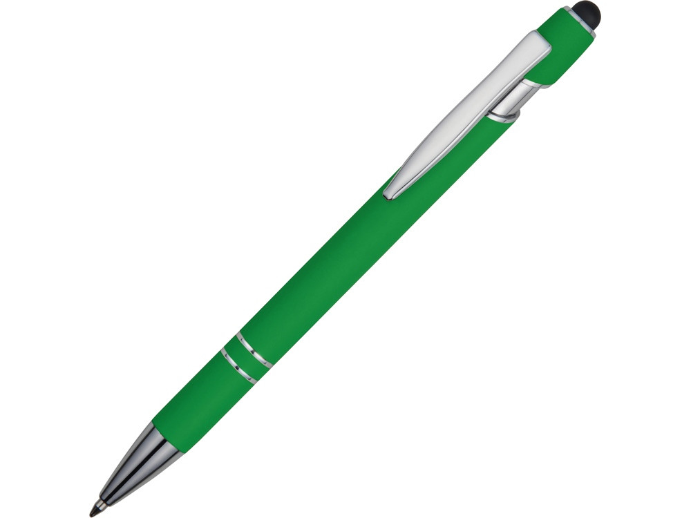 Ручка металлическая soft-touch шариковая со стилусом Sway, зеленый/серебристый - фото 1 - id-p111789447