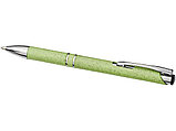 Шариковая кнопочная ручка Moneta из АБС-пластика и пшеничной соломы, зеленый, фото 3