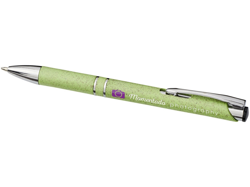 Шариковая кнопочная ручка Moneta из АБС-пластика и пшеничной соломы, зеленый - фото 4 - id-p111793484