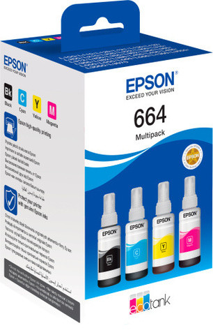 Epson C13T66414A Набор оригинальных чернил T664, 4 цвета, для L100/L110, L210, L300/L355 - фото 1 - id-p111826780