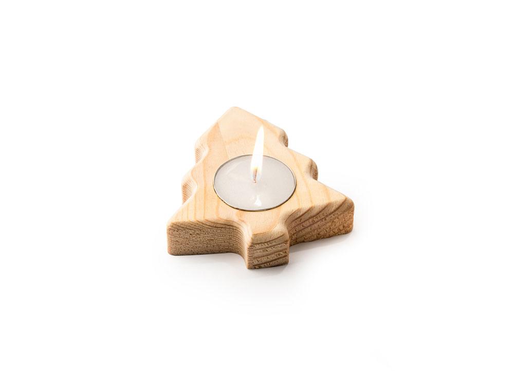 Свеча MAKA на деревянной подставке, елка, натуральный - фото 1 - id-p111821551